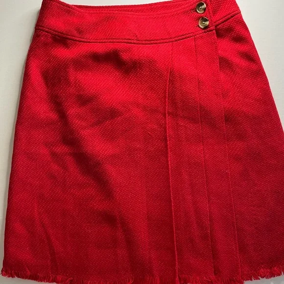 ISAAC MIZRAHI TARGET sz 14 Red Button Tweed Pleated Wool blend Wrap Skirt - Picture 2 of 11